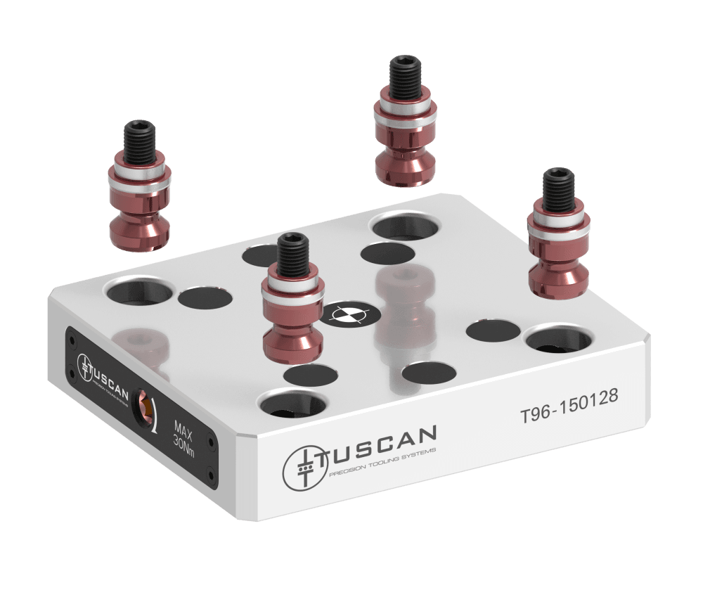 Tuscan 96 mm Steel Low‑Profile Zero‑Point Base | 4 x M10 at 90° on 66mm PCD, 2 x M10 at 180° on 100mm PCD | High Clamping Force