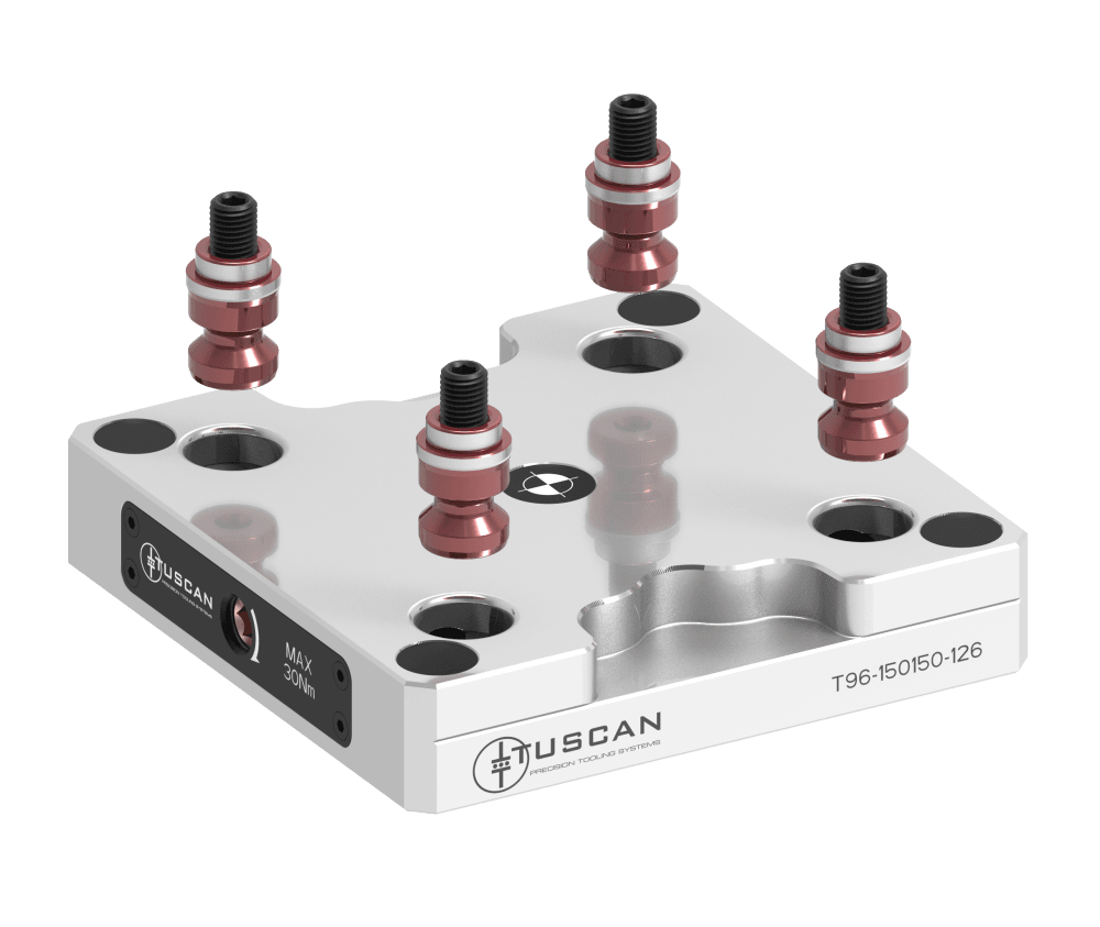 Tuscan 96 mm Steel Low‑Profile Zero‑Point Base | 4 x M10 at 90° on 126mm PCD | High Clamping Force